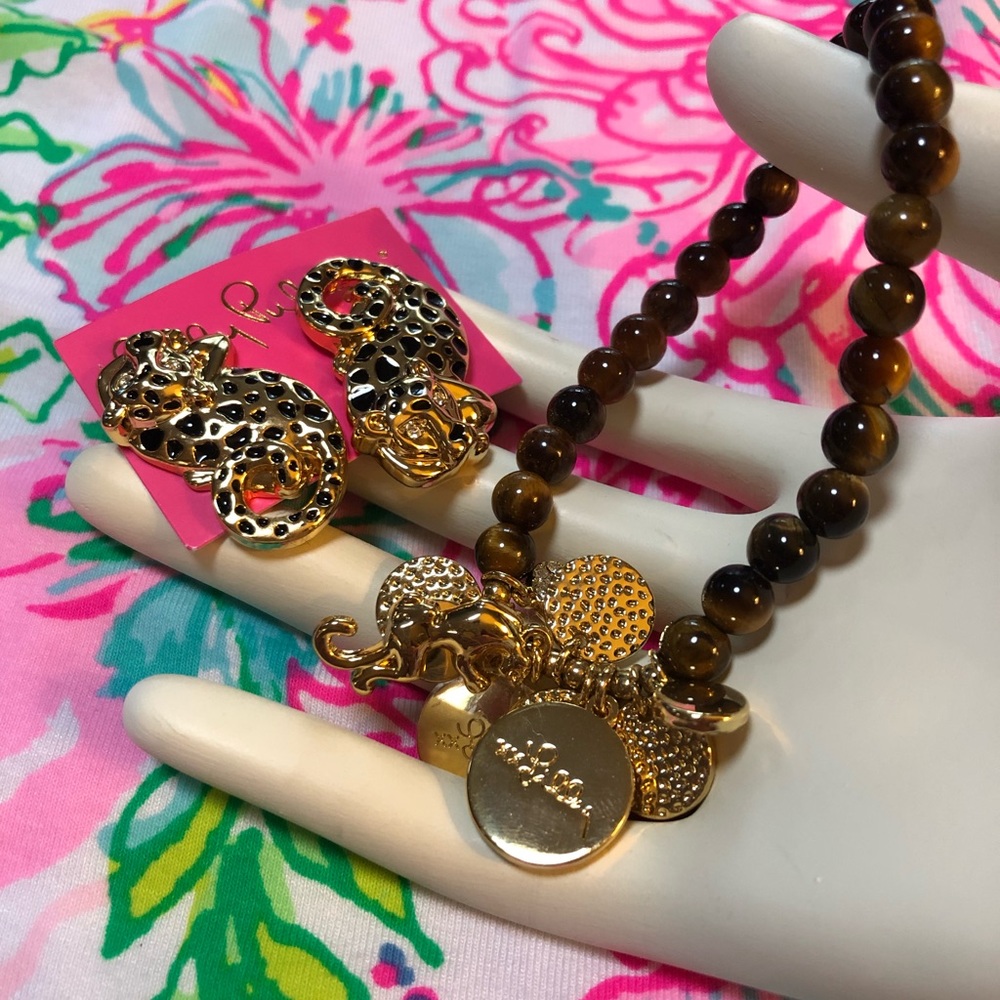 Lilly Pulitzer Cheetah, earrings & bracelet! Leopard gold